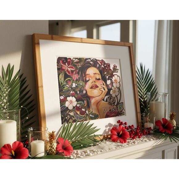 Joy to the World Christmas Art Print | Kat Reeder | 11x14 Matted Tropical Decor - Picture 2 of 2